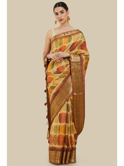 Soch - Women Yellow Silk Printed Saree with Unstitched Blouse