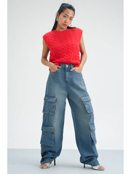 FREAKINS - Blue Solid Loose Fit Cargo