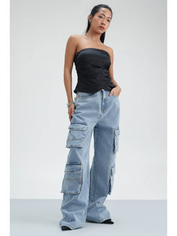 FREAKINS - Blue Solid Loose Fit Cargo