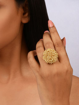 House of D'oro - Sunshine Yellow Round Shaped Pearl Finger Ring