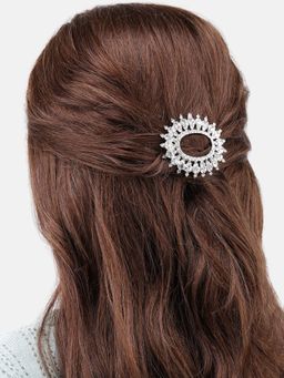 Laida - Silver Oval Rhinestone Barrette