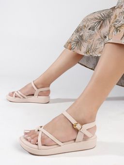 Carlton London - Women's Multi-Strap Platform Sandals With Ankle Buckle