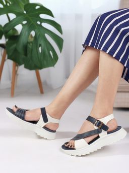 ELLE - Women's Adjustable Ankle Strap Platform Sandals with Buckle Detail