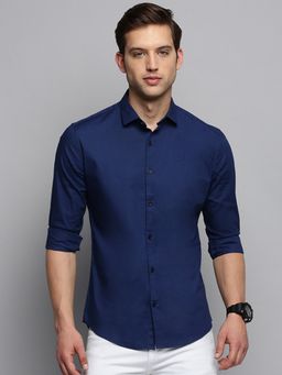 SHOWOFF - Mens Spread Collar Solid Navy Blue Classic Shirt