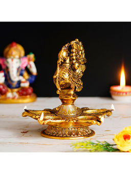 eCraftIndia - Golden Peacock Designer Diya Metal Stand