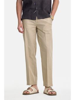 Snitch - Beige Solid Regular Casual Trouser For Men