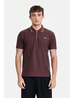 Snitch - Red Mahogany Solid Half Sleeves Regular Casual T-Shirt For Men