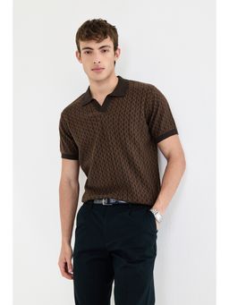 Snitch - Dark Brown Geometric Half Sleeves Regular Casual T-Shirt For Men