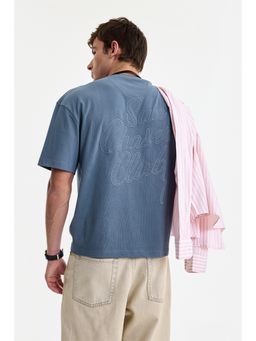 Snitch - Blue Graphic Half Sleeves Oversized Casual T-Shirt For Men