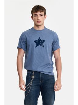 Snitch - Blue Graphic Half Sleeves Oversized Casual T-Shirt For Men