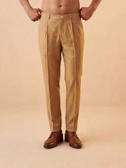 ETHNIC BAY - Men Tan Modal Relaxed Straight Fit Pleated Trousers