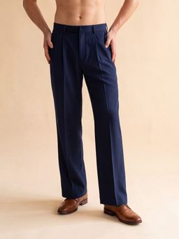 ETHNIC BAY - Men Blue Modal Relaxed Straight Fit Pleated Trousers