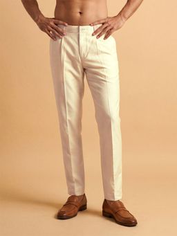 ETHNIC BAY - Men Cream Modal Relaxed Straight Fit Regular Trousers