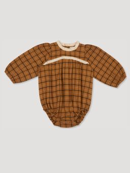 EARLY SUNDAY - Brown Kayla Cotton Checks Baby Romper