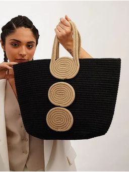 Jalwa By Deepika - Black Beige Handcrafted Jute Tote Bag