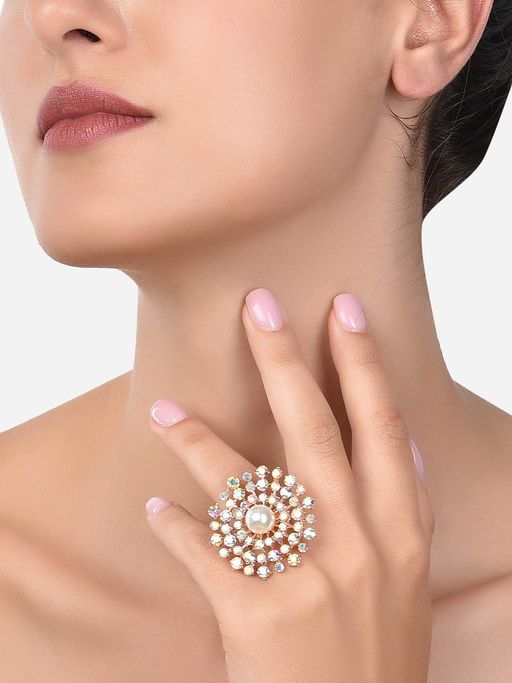 Zaveri Pearls Multicolor Austrian Diamonds & Pearl Embellished Finger Ring-ZPFK14495