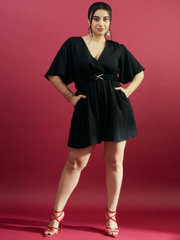 KASSUALLY - CURVE BY KASSUALLY Black Playsuit with Elastic Waist Belt