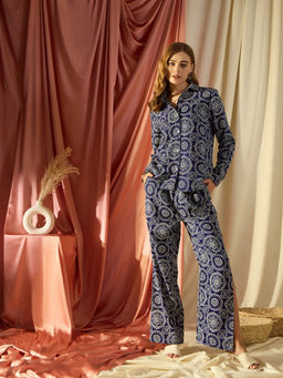 KASSUALLY - Navy Blue Printed Casual Co-Ord (Set of 2)