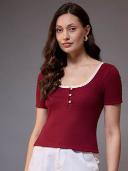 KASSUALLY - Maroon Solid Top