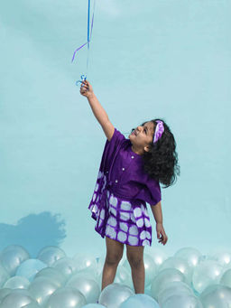 TIBER TABER - Girls Kaftan Dress Tie Dye Clamp - Purple