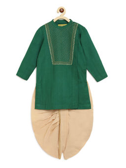 TIBER TABER - Boys Diagonal Yoke Dhoti - Green (Set of 1)