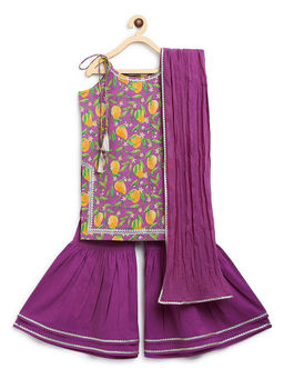 TIBER TABER - Girls Straight Strappy Sharara Printed Mango - Purple (Set of 3)