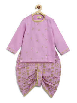 TIBER TABER - Baby Boy Dhoti Kurta Premium Cotton Embroidered - Purple (Set of 2)
