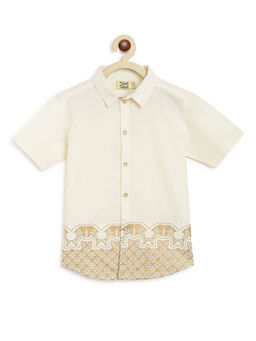 TIBER TABER - Boys Panel Gold Print Shirt - Off White
