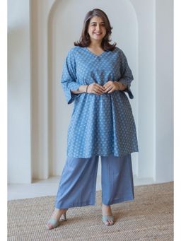 The Indian Ethnic Co. - Shaili Blue Ajrakh Cotton A Line Kurta
