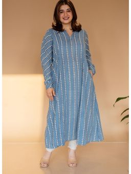 The Indian Ethnic Co. - Shinat Blue Ajrakh Cotton Kali Kurta
