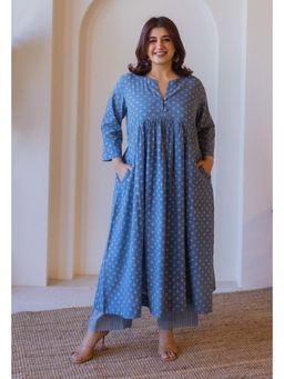 The Indian Ethnic Co. - Apurva Blue Cotton Ajrakh A Line Kurta