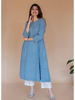 The Indian Ethnic Co. - Malika Blue Ajrakh Cotton Kali Kurta