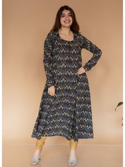 The Indian Ethnic Co. - Akrita Black Ajrakh Cotton Kali Kurta
