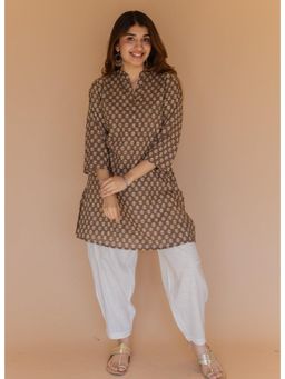 The Indian Ethnic Co. - Zareen Brown Ajrakh Cotton Straight Kurta