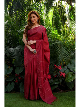 Beatitude - Maroon Kota Handwoven Banswara Silk Saree with Unstitched Blouse