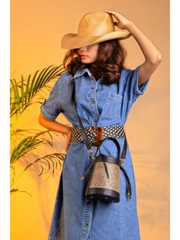 Suave Bags - The Amara Woven Bamboo Cane and Vegan Leather Bucket Bag - Black