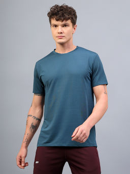 Dida - Men Round Neck Poly Spandex Blue T-Shirt