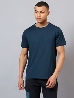Dida - Men Round Neck Poly Spandex Blue T-Shirt