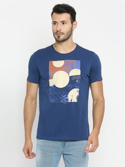 Spykar - Indigo Blue Cotton Half Sleeve Printed Casual T-Shirt For Men