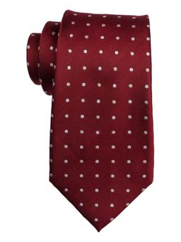 The Tie Hub - Maroon With White Polka 100 Perc Silk Necktie