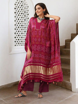 ISHIN - Women Red Viscose Kaftan Dress