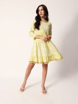 ISHIN - Women Yellow Cotton Mini Dress