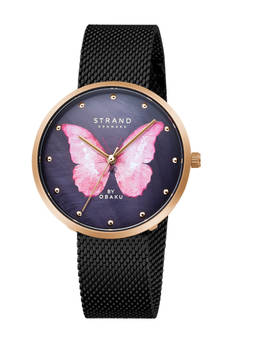 Strand by Obaku - Printed Butterfly Mop Dial Quartz Watch For Women (S700LXVBMB-DBP)