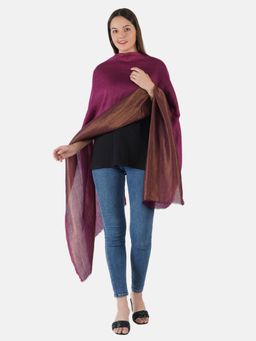 MUFFLY - Women Pashmina Wool Golden Zari Handwoven Reversible Stole with Hanger