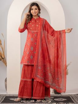 VEDANA - Blue Pure Cotton Embroidered Kurta with Sharara and Dupatta