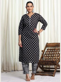 VEDANA - Black Pure Cotton Printed Kurta and Pant