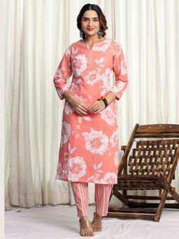 VEDANA - Peach Pure Cotton Printed Kurta and Pant