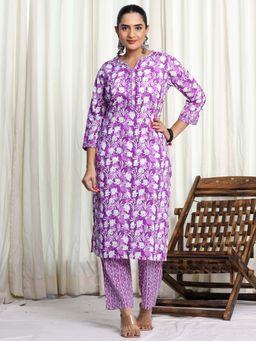 VEDANA - Purple Pure Cotton Printed Kurta and Pant