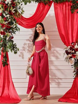 INDO STREET - Red Embroidered Top and Skirt
