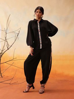 INDO STREET - Black Delta Solid Embroidered Co-Ord Set